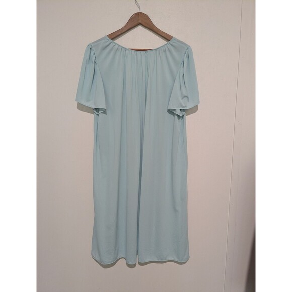 Miss Elaine Classics Women's XL Nylon Light Blue Nylon Tricot Nightgown Emb - Picture 3 of 4